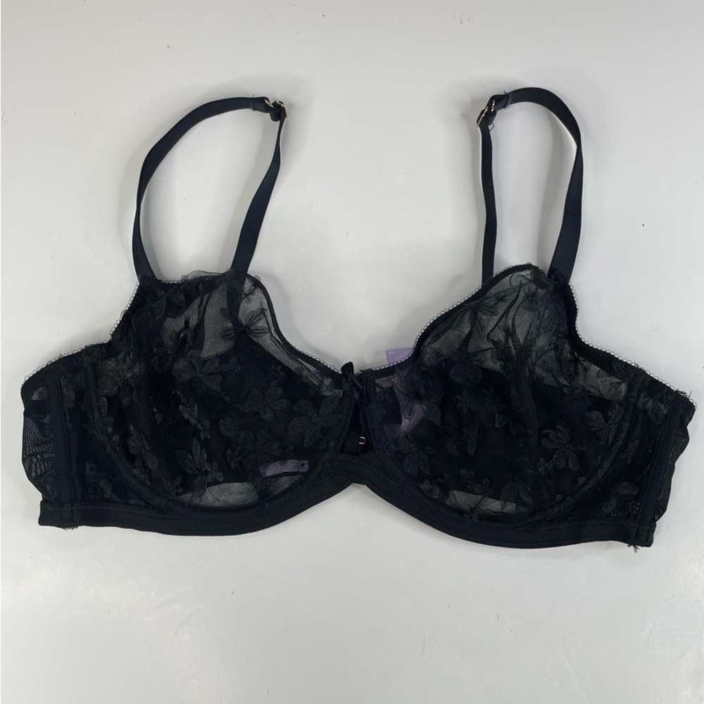 Savage x Fenty Black Unlined 3D Floral‎ Bra Size 42D